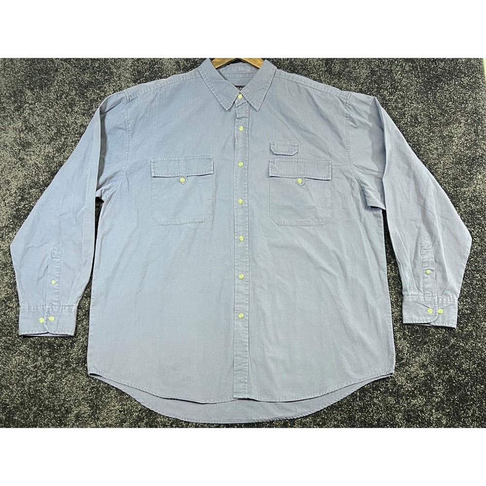 Vintage Faded Glory Mens XL‎ Blue Long Sleeve Button Up Shirt Utility Pockets